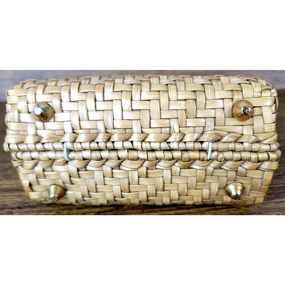 Vintage ADG Fashion Imports Wicker Box Bag Purse Made in Hong Kong Gold Chain - Picture 6 of 13